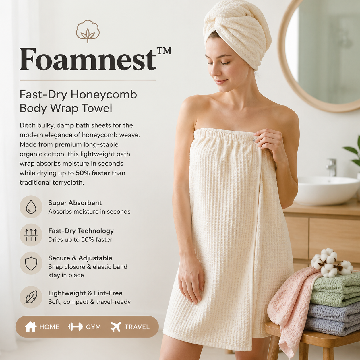 Foamnest™ Fast-Dry Honeycomb Body Wrap Towel