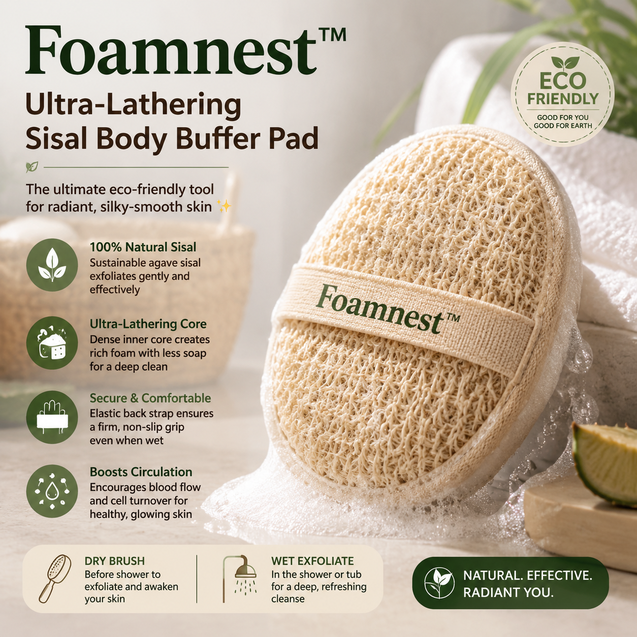 Foamnest™ Ultra-Lathering Sisal Body Buffer Pad