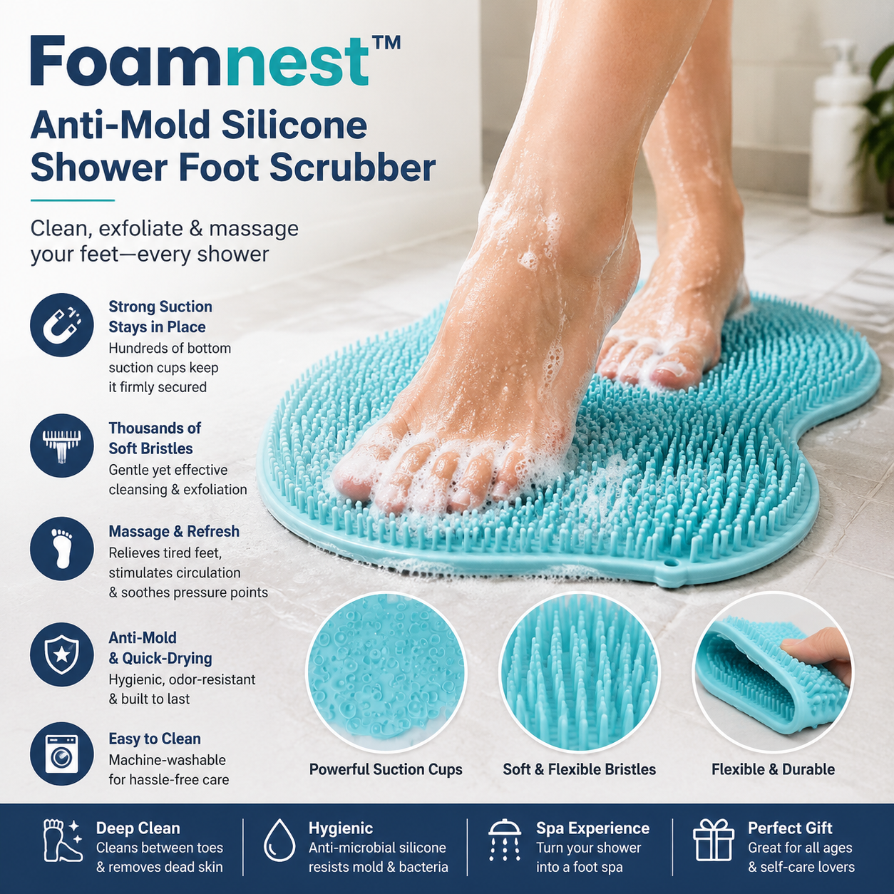 Foamnest™ Anti-Mold Silicone Shower Foot Scrubber